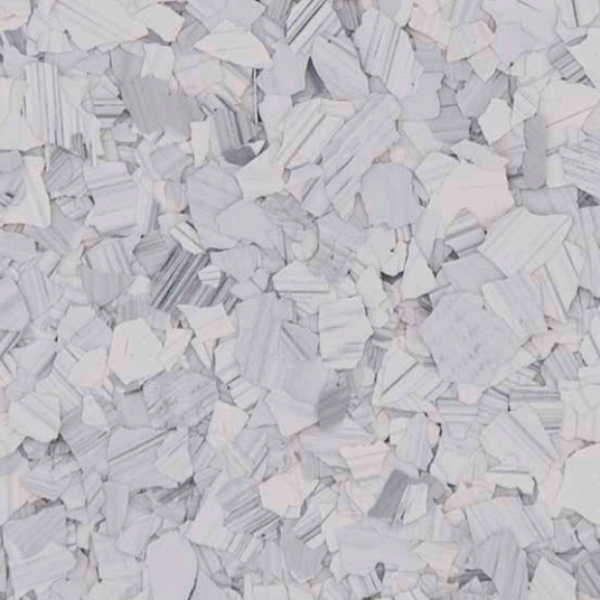 Ash marble flake epoxy blend — pale gray and white striated flakes