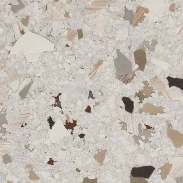 Cascade marble flake epoxy blend — cream, white, and warm brown flakes