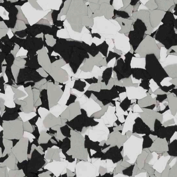 Silverton flake epoxy blend — black, white, and gray flakes