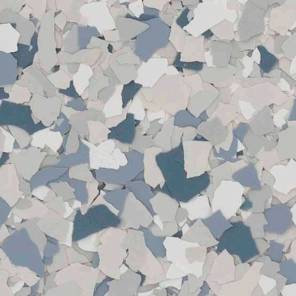 Tidal Wave flake epoxy blend — slate blue, gray, and cream flakes