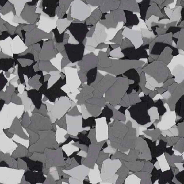 Wombat flake epoxy blend — gray, black, and white flakes