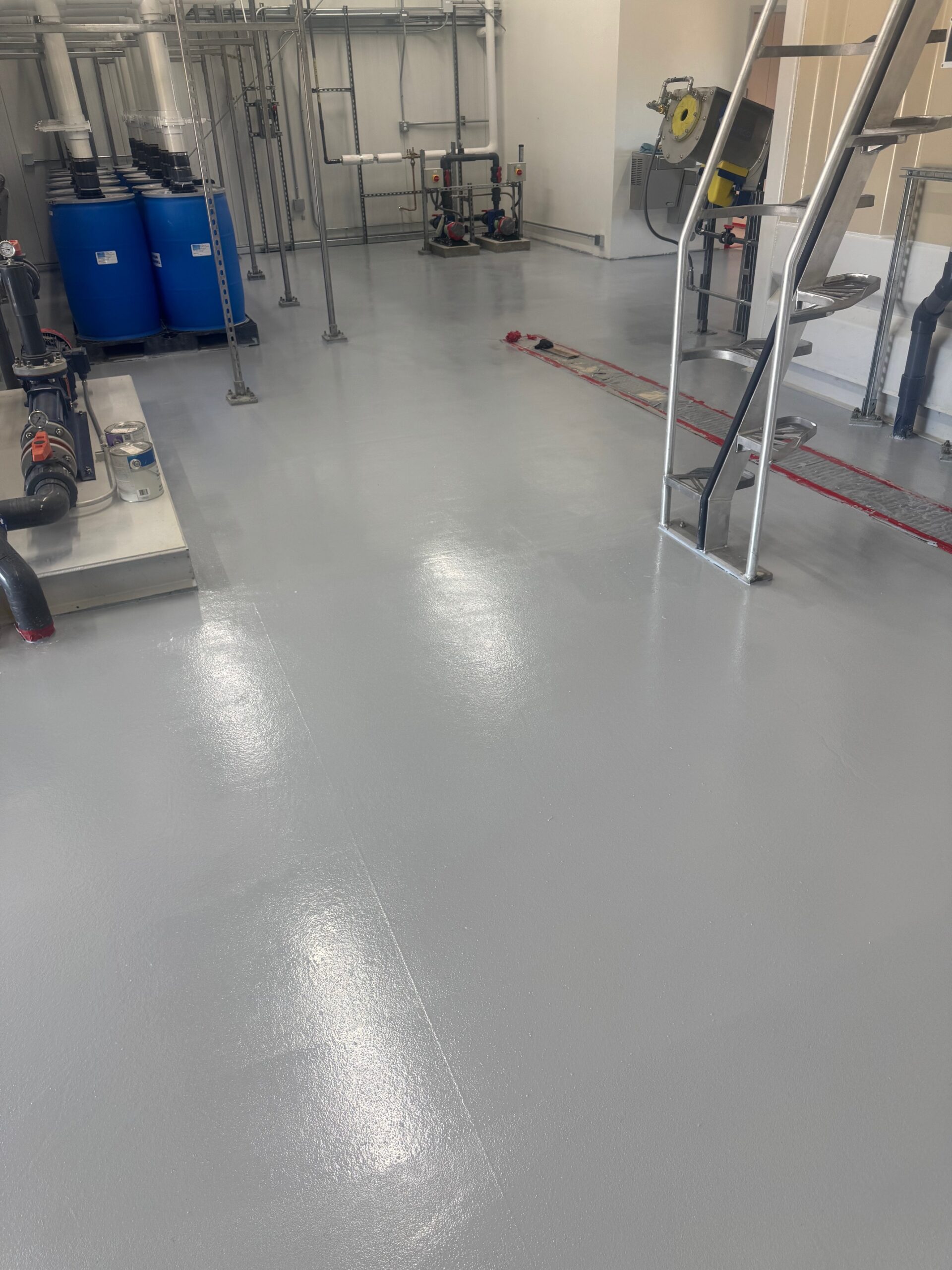Interior view of a chemical plant with a newly applied novolac epoxy floor.