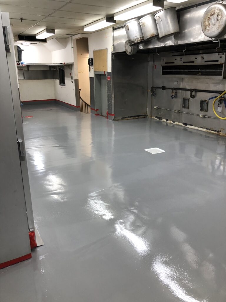 Cured FlowFresh urethane cement floor in a food production facility — CCR install