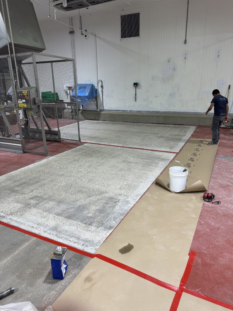 A work area showing a concrete floor preparation for a food processing facility. — epoxy floor surface preparation methods